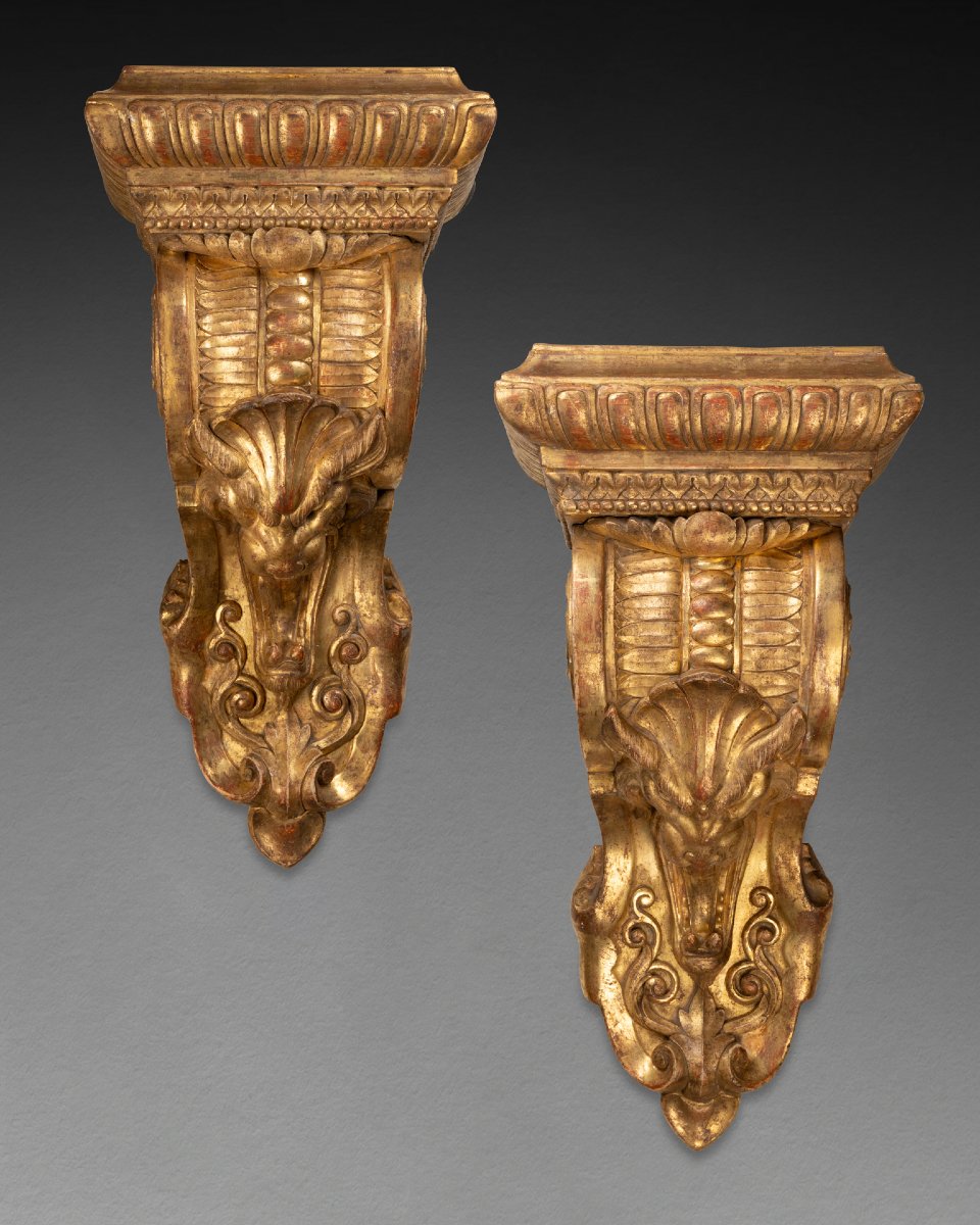 Pair Of Large Gilded Wooden Wall Sconces From The Mid-19th Century