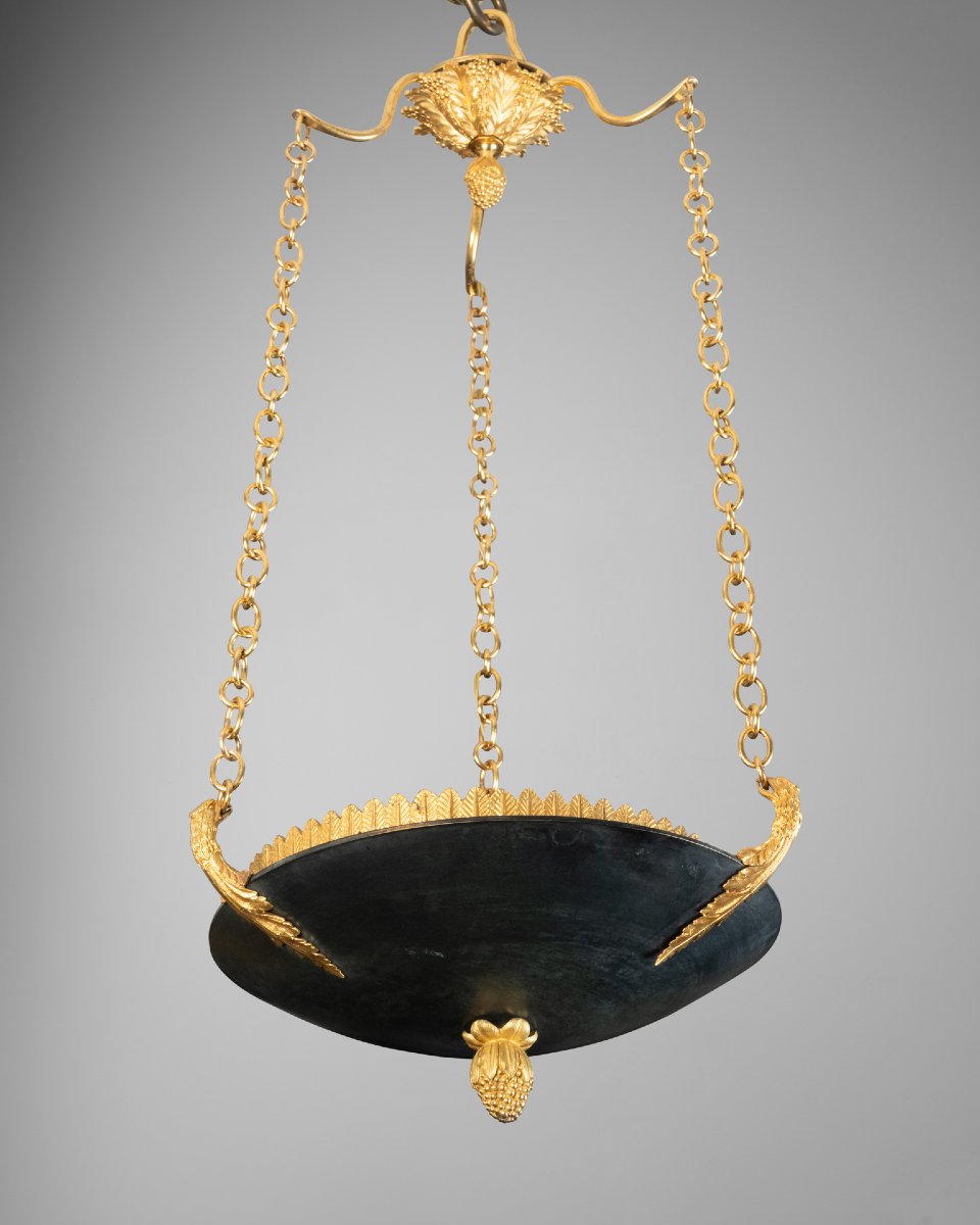 Patinated And Gilded Bronze  Lamp Suspension Empire Period Circa 1810-photo-2