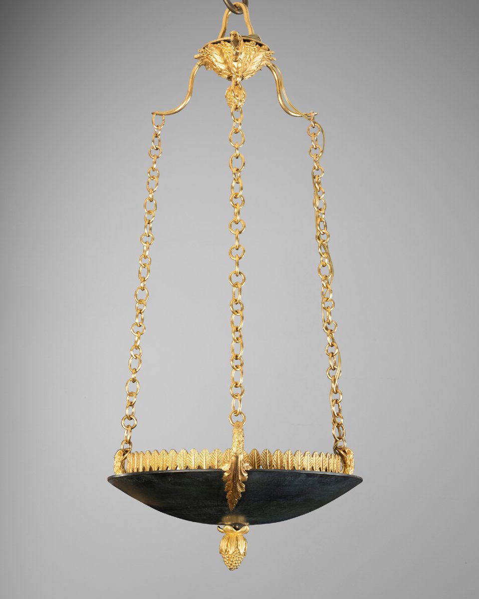 Patinated And Gilded Bronze  Lamp Suspension Empire Period Circa 1810