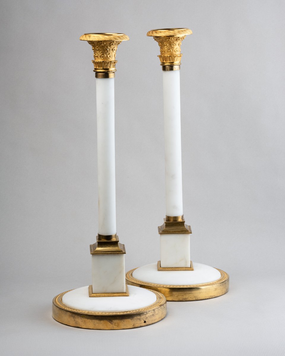 Pair Of Large White Marble Candlesticks, Circa 1800-photo-3