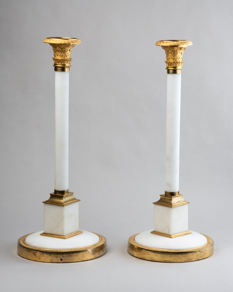Pair Of Large White Marble Candlesticks, Circa 1800-photo-4