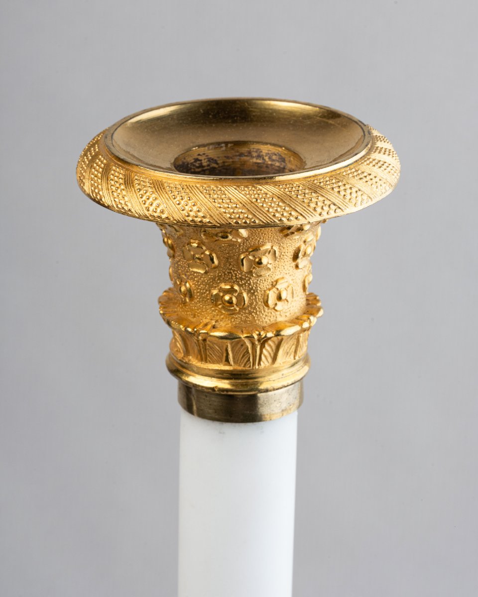 Pair Of Large White Marble Candlesticks, Circa 1800-photo-2