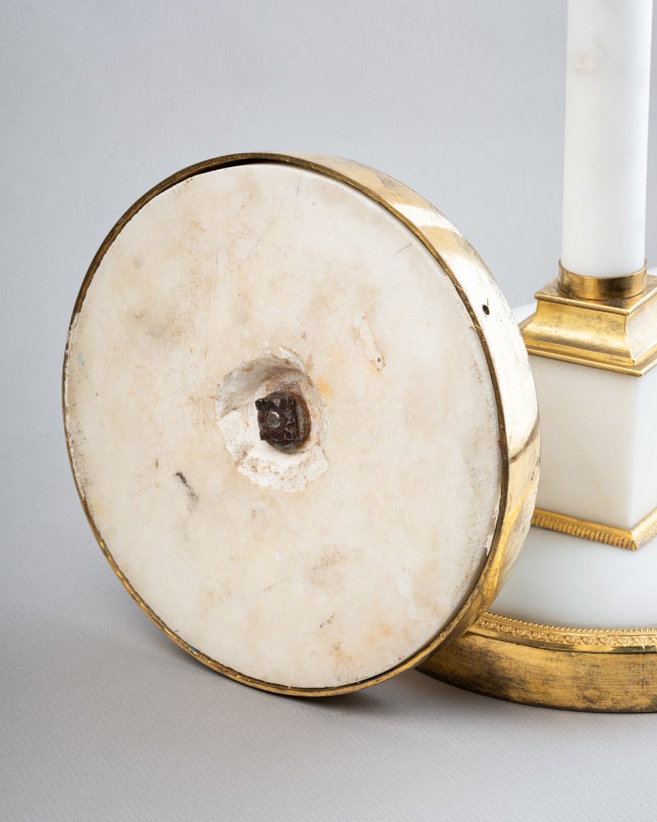 Pair Of Large White Marble Candlesticks, Circa 1800-photo-4
