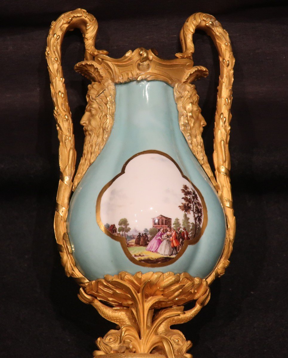 Meissen Porcelain Vase XVIII ° Bronze Mount XIX °-photo-5