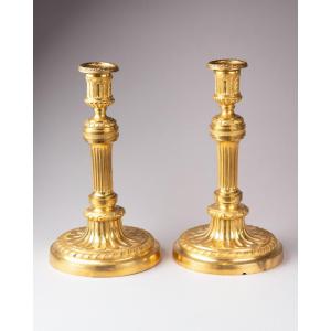 Pair Of Gilt Bronze Candlesticks, Louis XVI Period 
