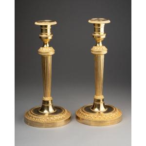 Paire de flambeaux bronze doré époque Louis XVI