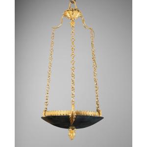 Patinated And Gilded Bronze Lamp Suspension Empire Period Circa 1810