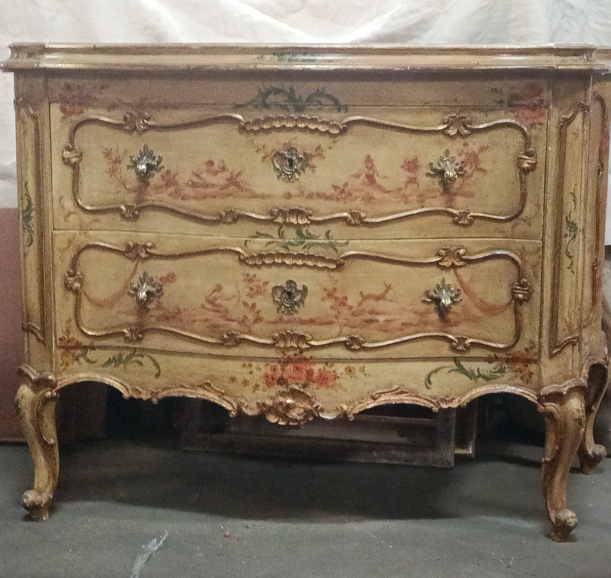 Commode Italienne Peinte Et Dorée A La Main-photo-2
