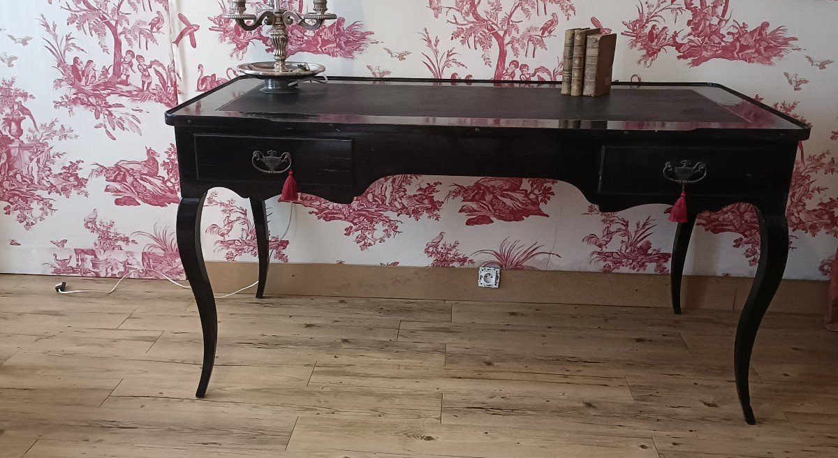 Grand Bureau Plat Laqué Noir De Style Louis XV-photo-2