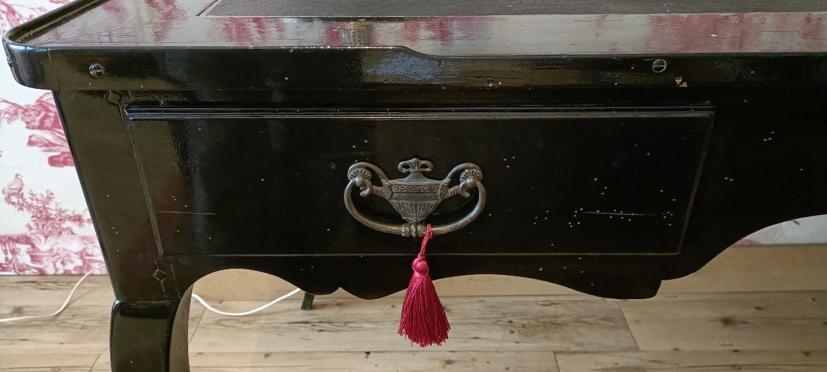 Grand Bureau Plat Laqué Noir De Style Louis XV-photo-3