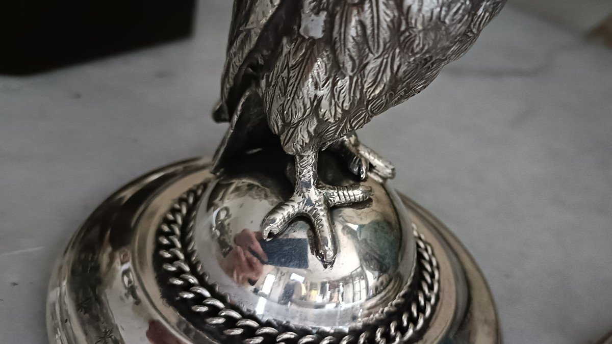 Paire De Bougeoirs Animaliers En Bronze Argenté -photo-3