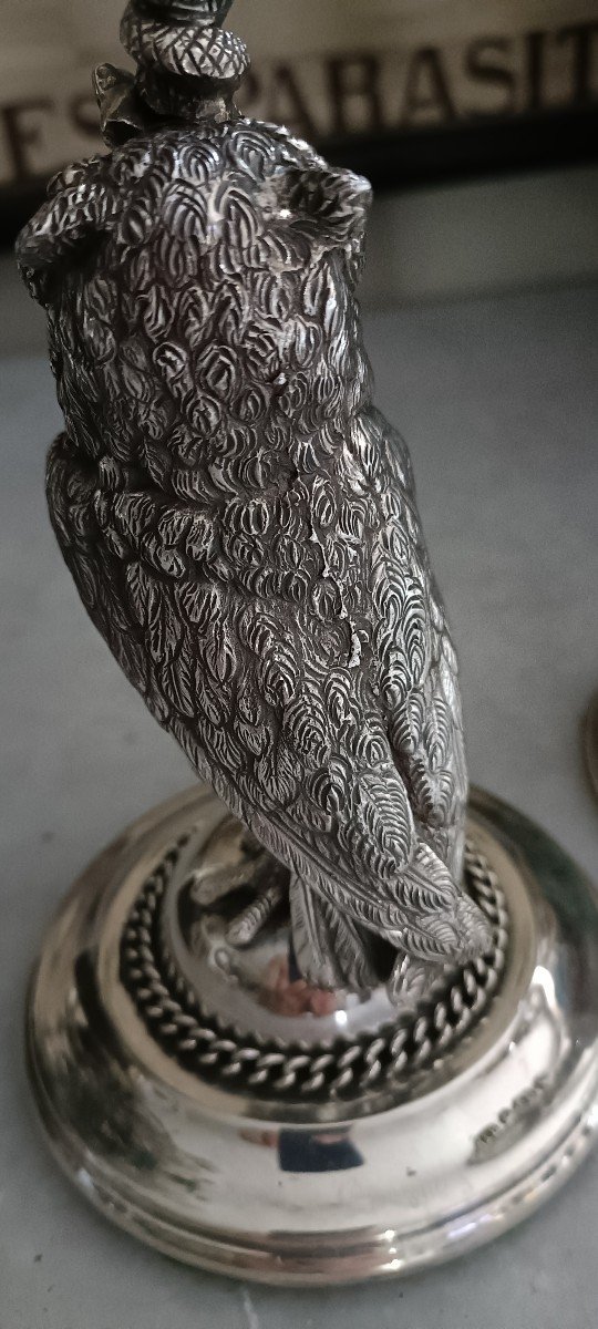 Paire De Bougeoirs Animaliers En Bronze Argenté -photo-2