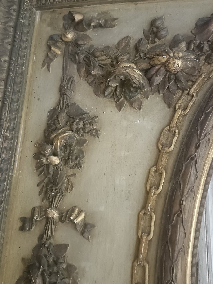 Large 19th Century Wooden Trumeau With Patina And Gilding-photo-1
