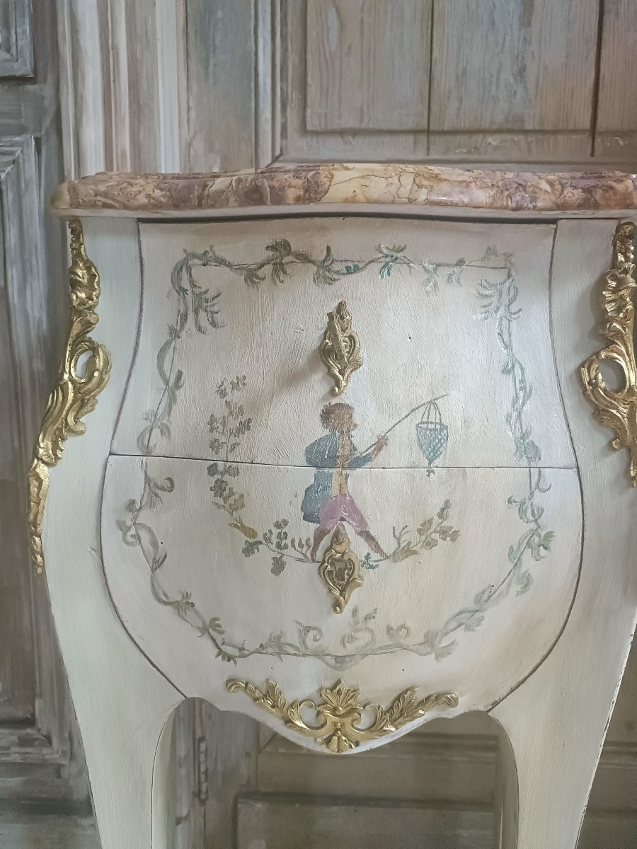 Pair Of Painted Bedside Tables With Monkey Decor-photo-3