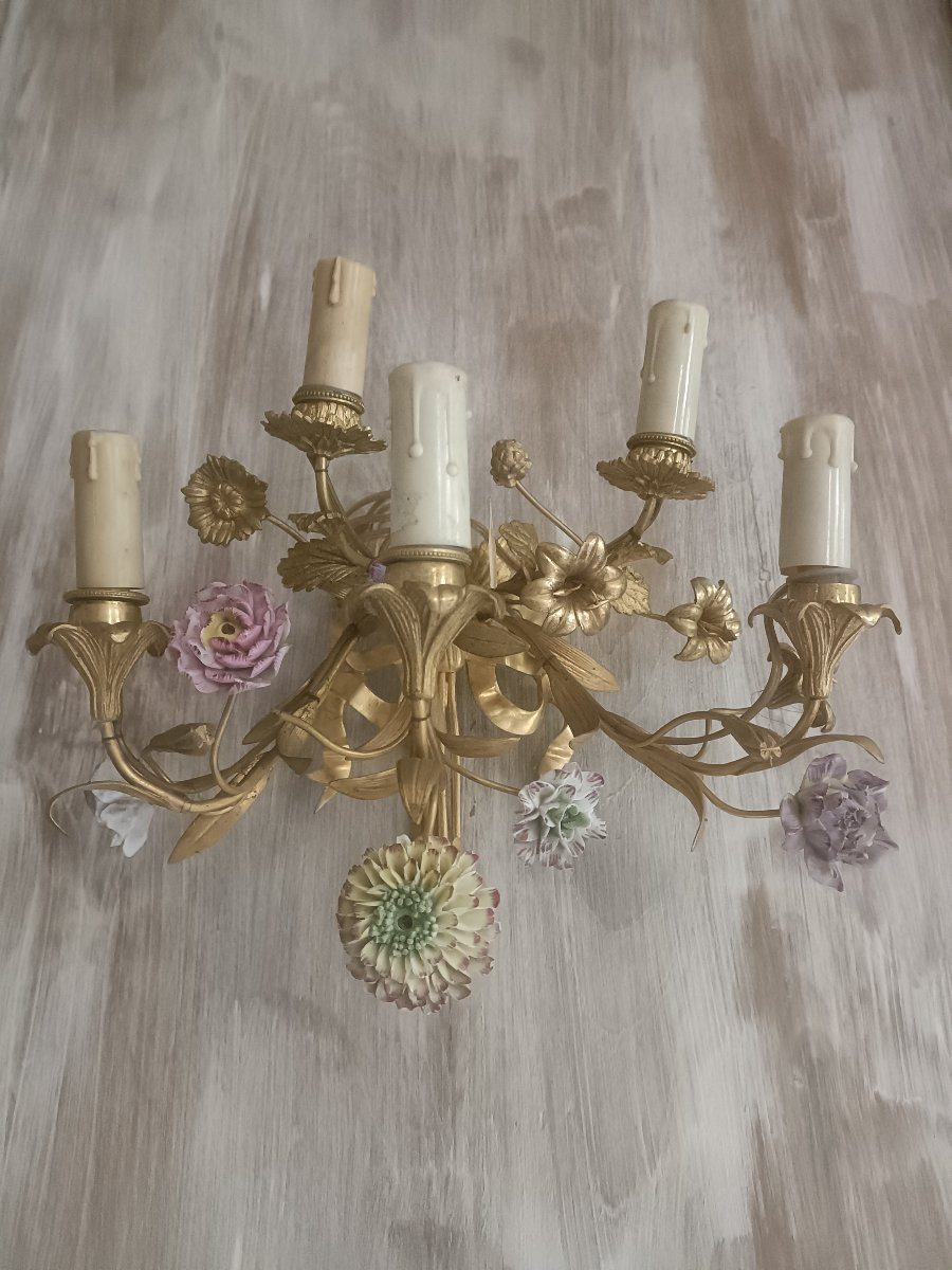 Paire appliques en bronze doré -photo-2