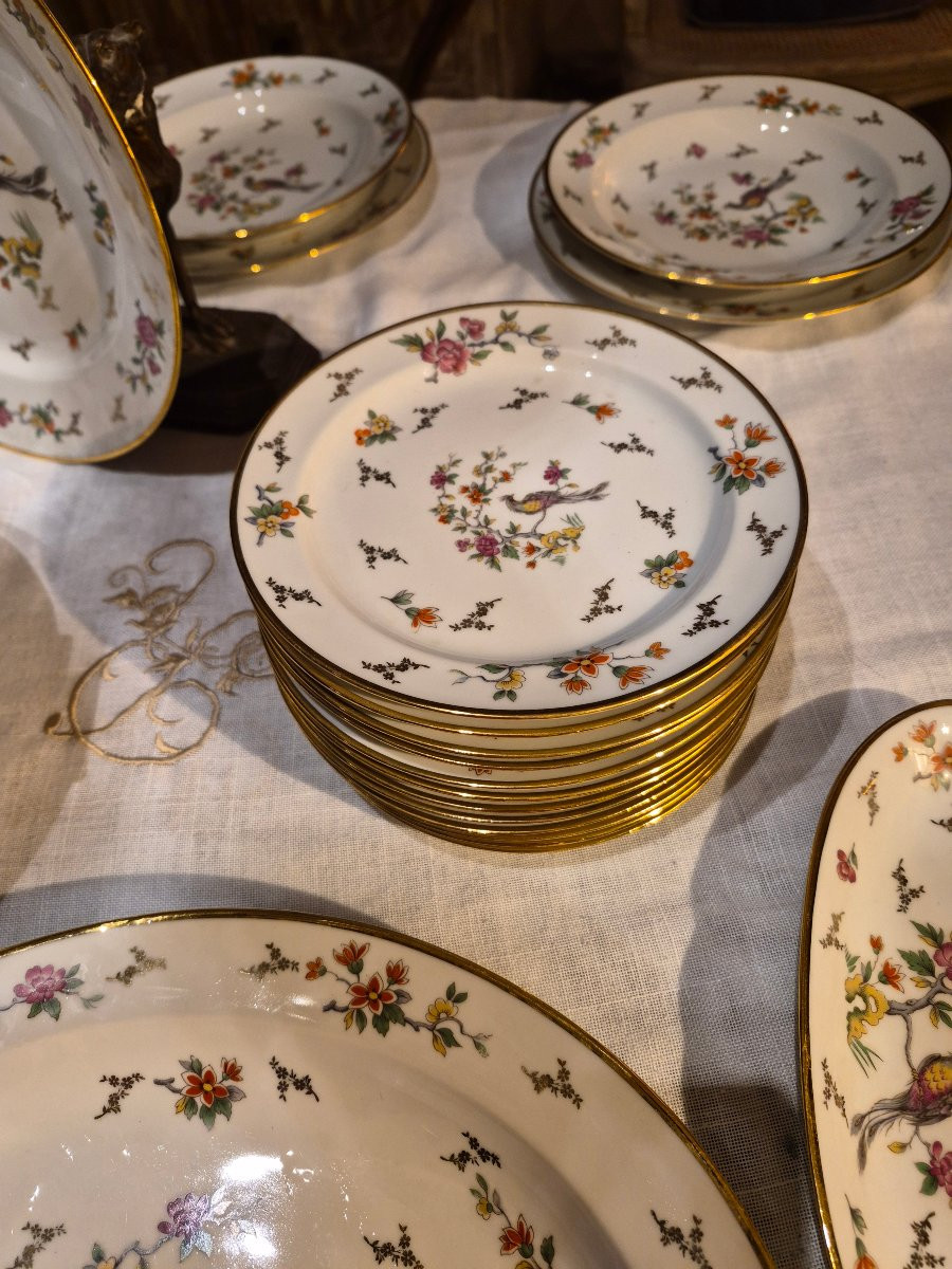 Partie de service de table aux fleurs et oiseaux -photo-2