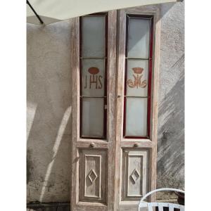 Pair Of Antique Doors With Stained-glass Panels
