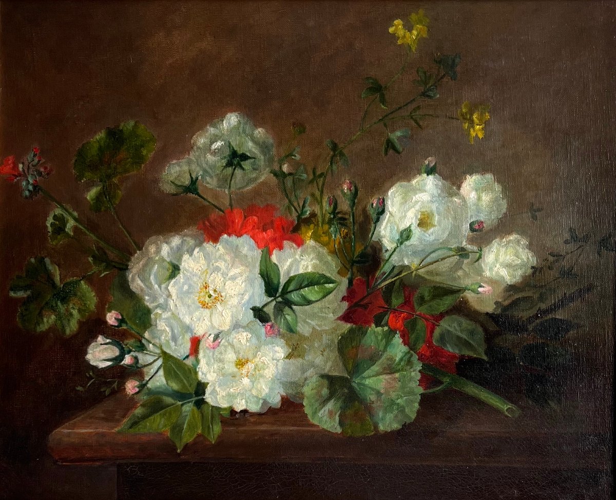 "jetty Of Wild Roses" Lyon School 19th Century-photo-2