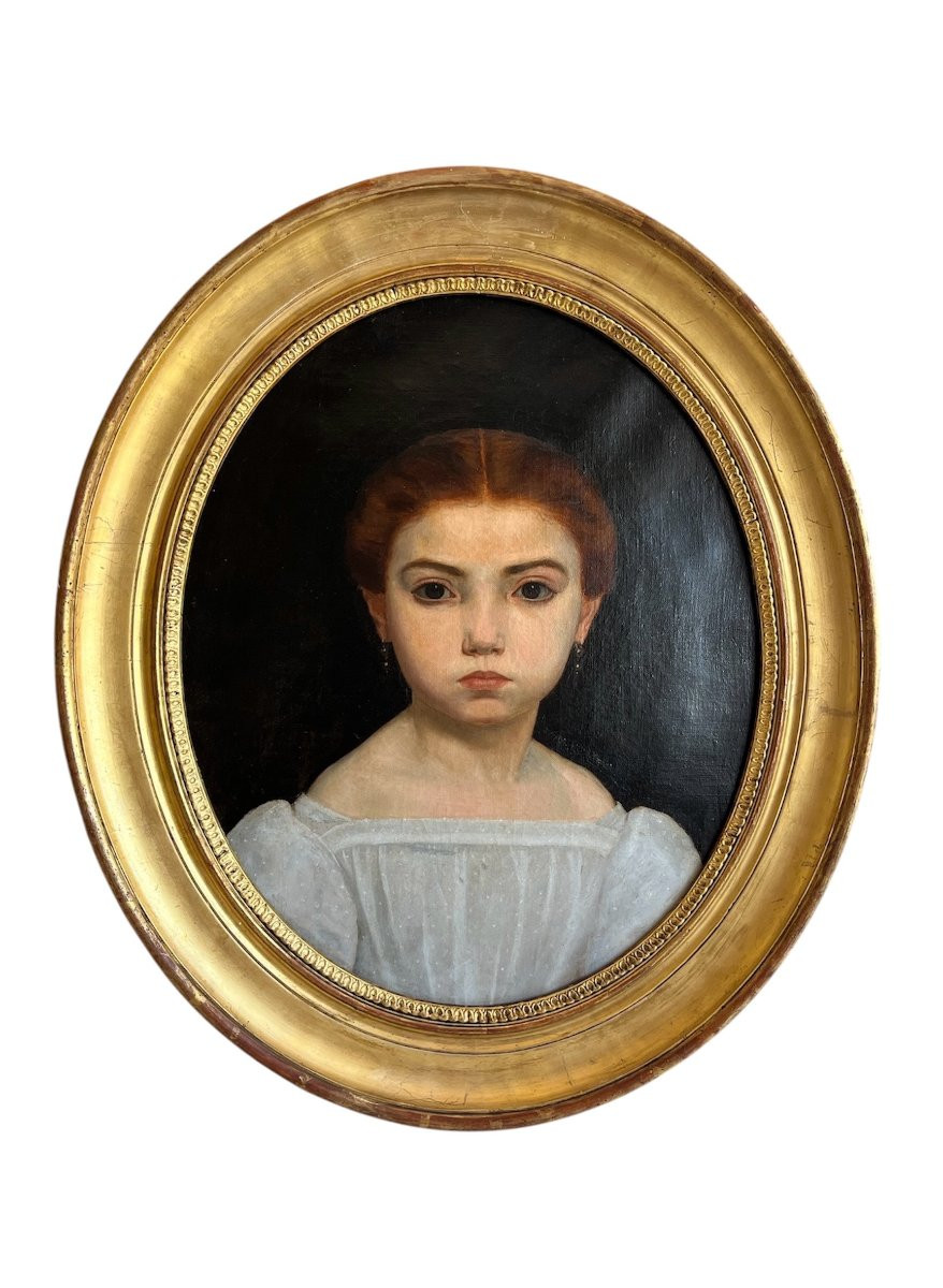 "portrait Of A Young Girl" French School, Early 19th Century-photo-2