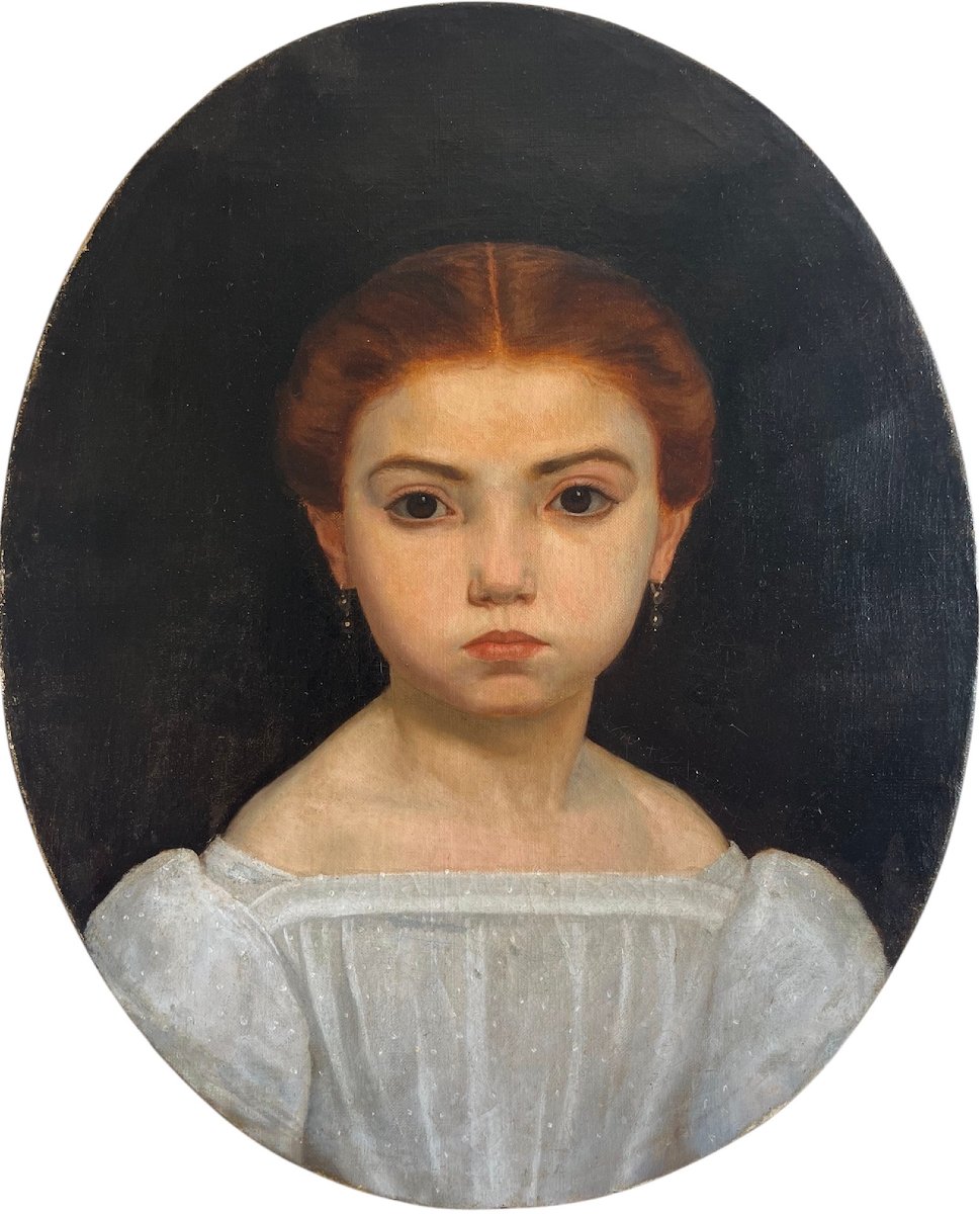"portrait Of A Young Girl" French School, Early 19th Century-photo-3