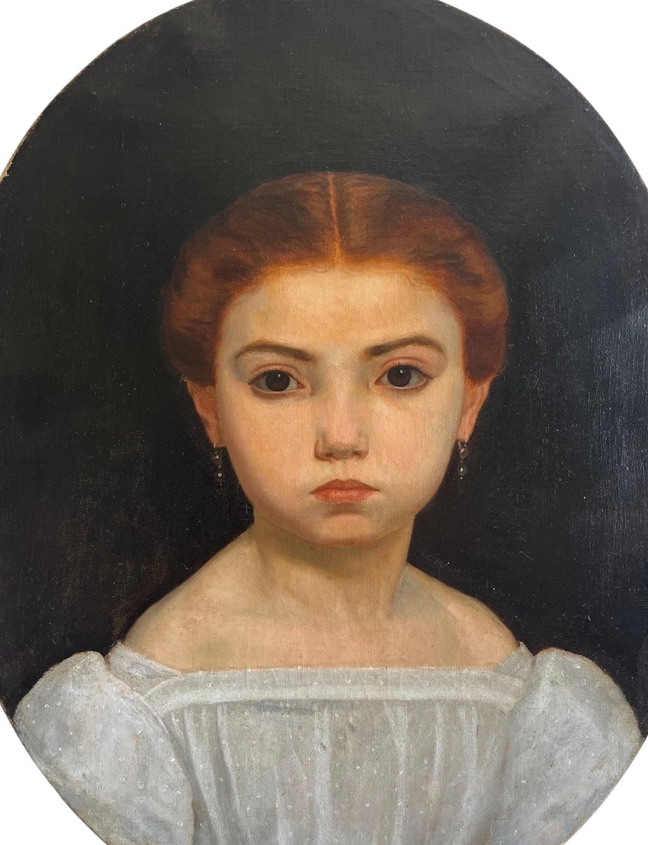"portrait Of A Young Girl" French School, Early 19th Century-photo-4