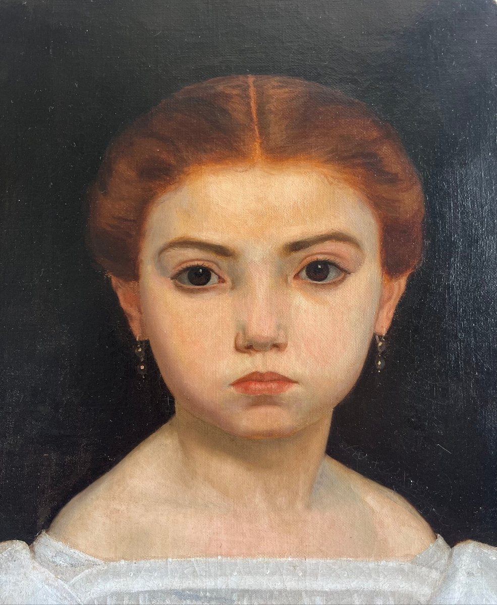"portrait Of A Young Girl" French School, Early 19th Century-photo-2