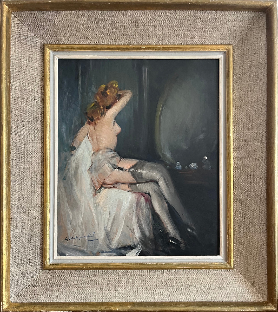 "nude Woman In Stockings And Garter Belt" French, Early 20th Century-photo-2