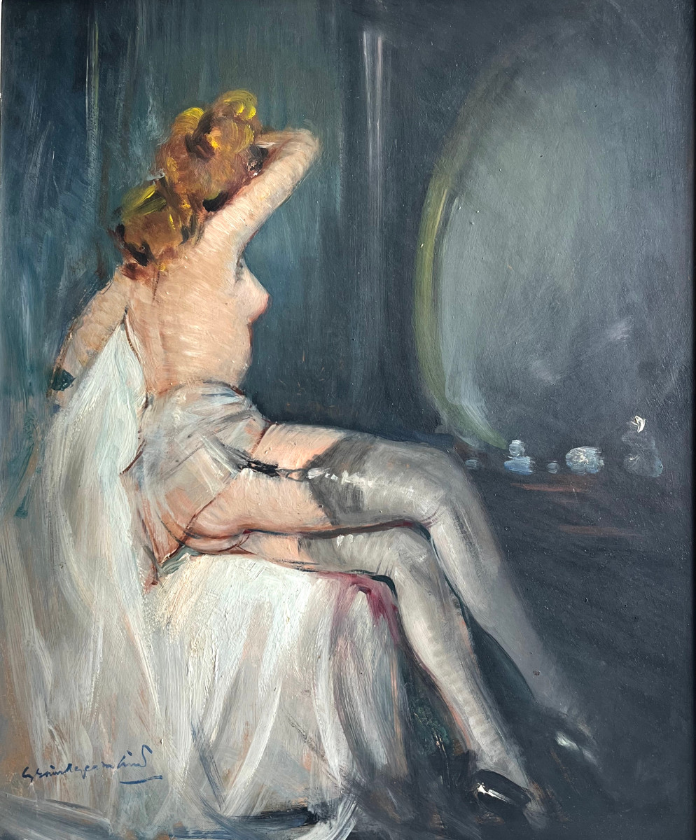 "nude Woman In Stockings And Garter Belt" French, Early 20th Century