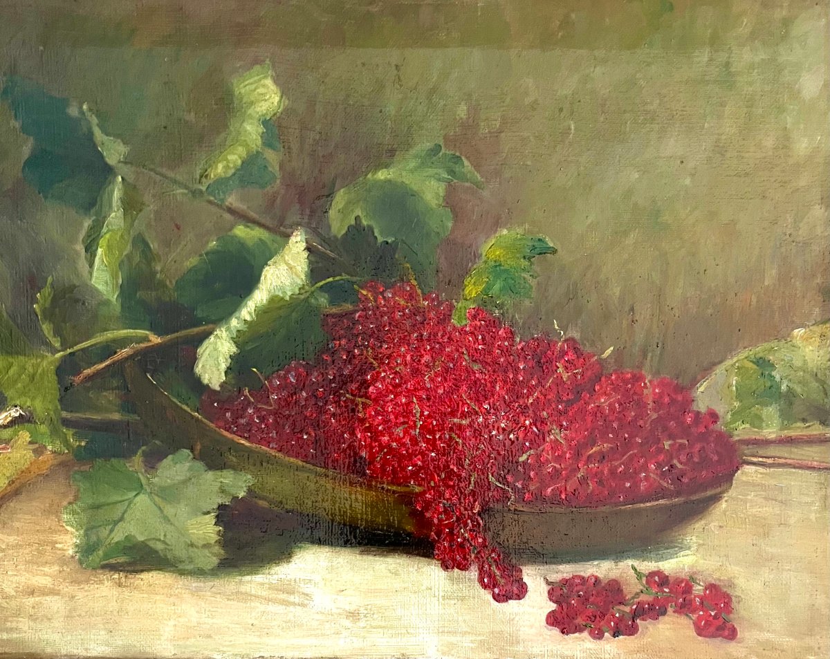 "Nature morte aux groseilles" Ecole française 19ème-photo-3