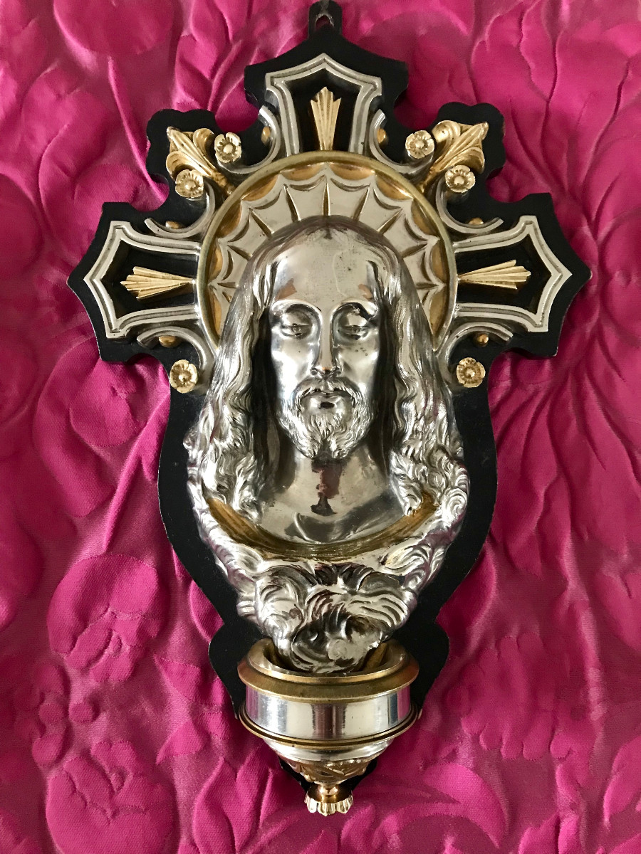 Silver And Gilt Bronze Holy Water Fountain