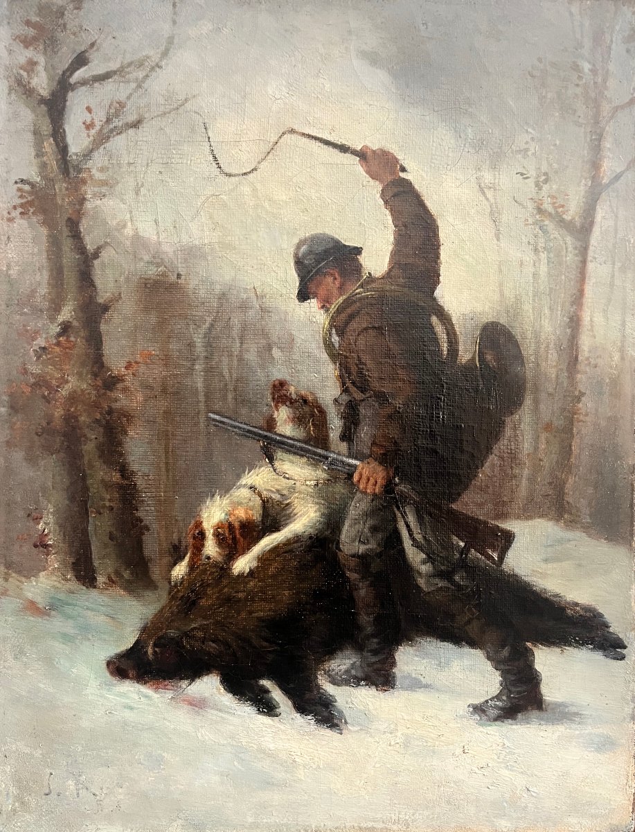 "the Wild Boar Hunt" French School, 19th Century-photo-2