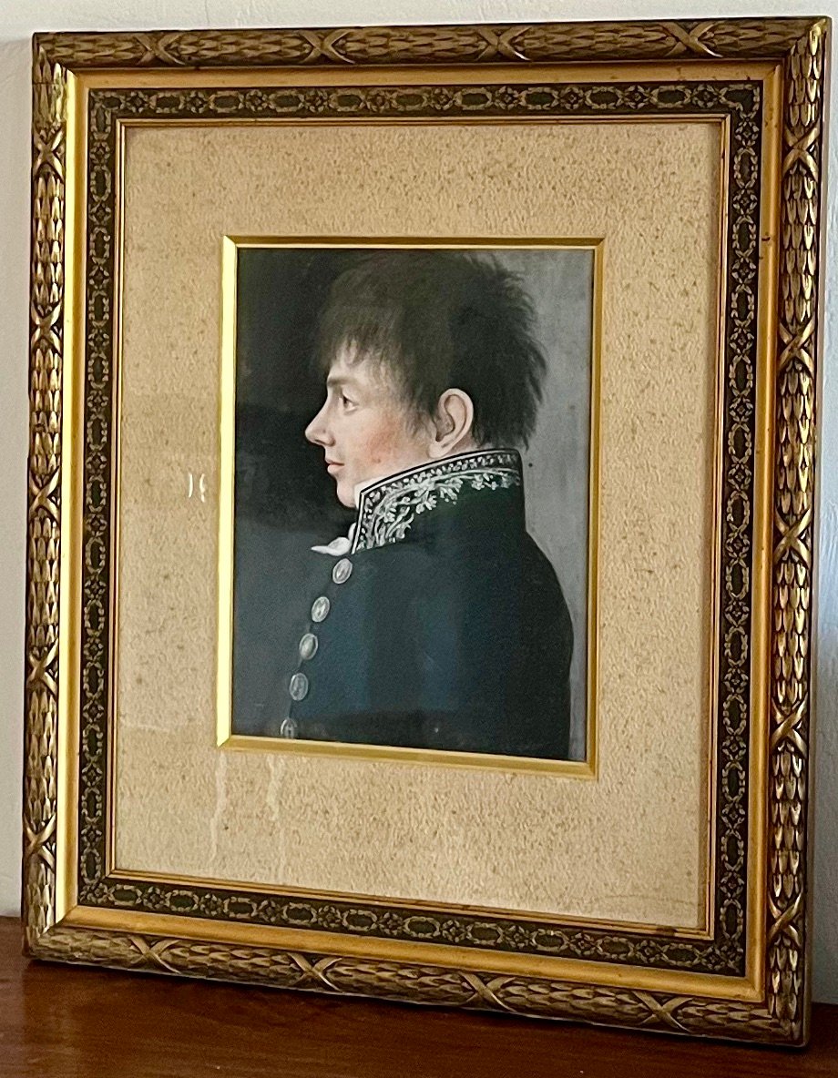 "Portrait d'officier de marine" Ec. française début 19ème-photo-2