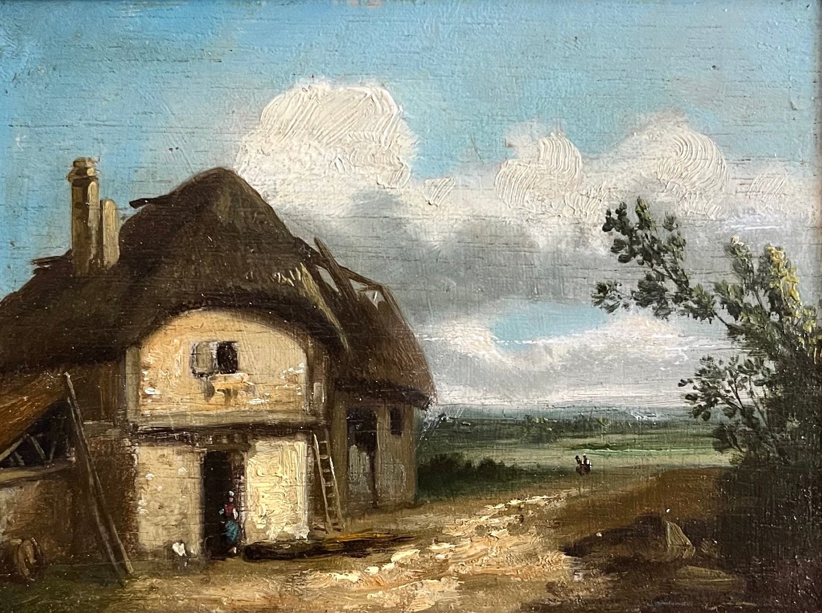 "thatched Cottage In The Countryside" French School, 19th Century-photo-2