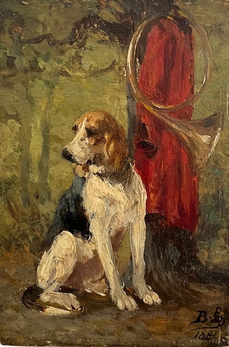 "Chien de chasse" Ecole fr. 19ème monogrammée -photo-2