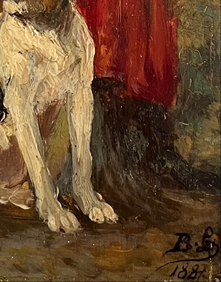 "Chien de chasse" Ecole fr. 19ème monogrammée -photo-1