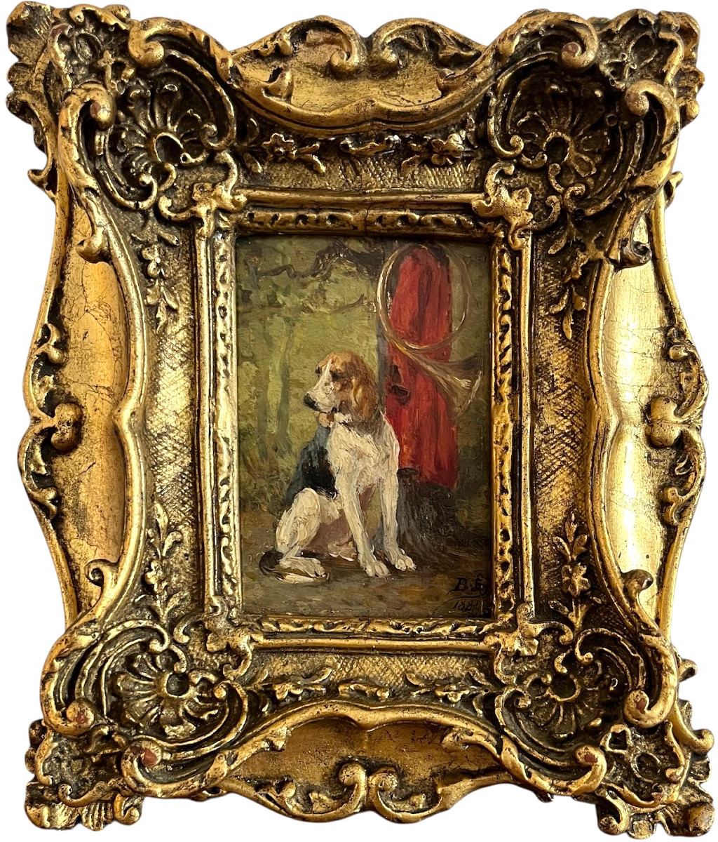 "Chien de chasse" Ecole fr. 19ème monogrammée 
