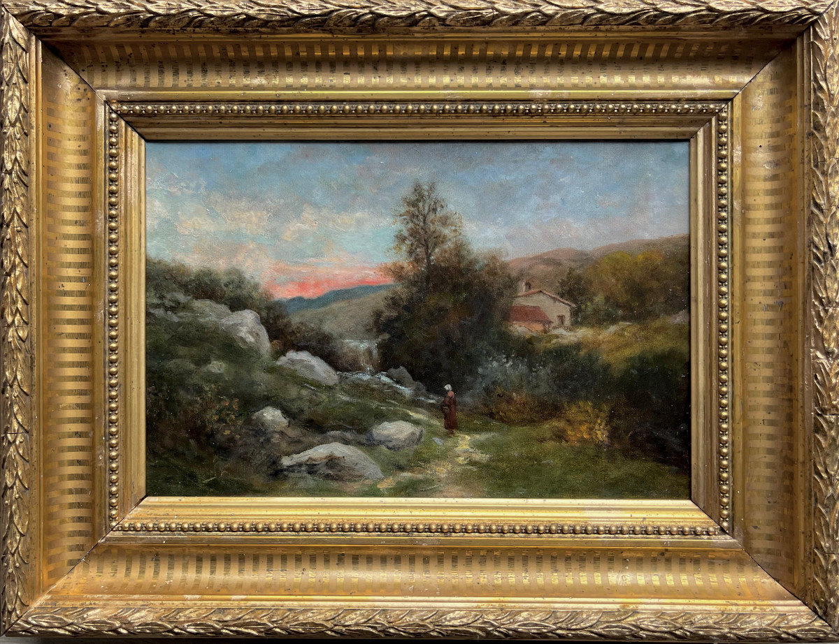 "Paysage au soleil couchant" Ec. franç. 19ème