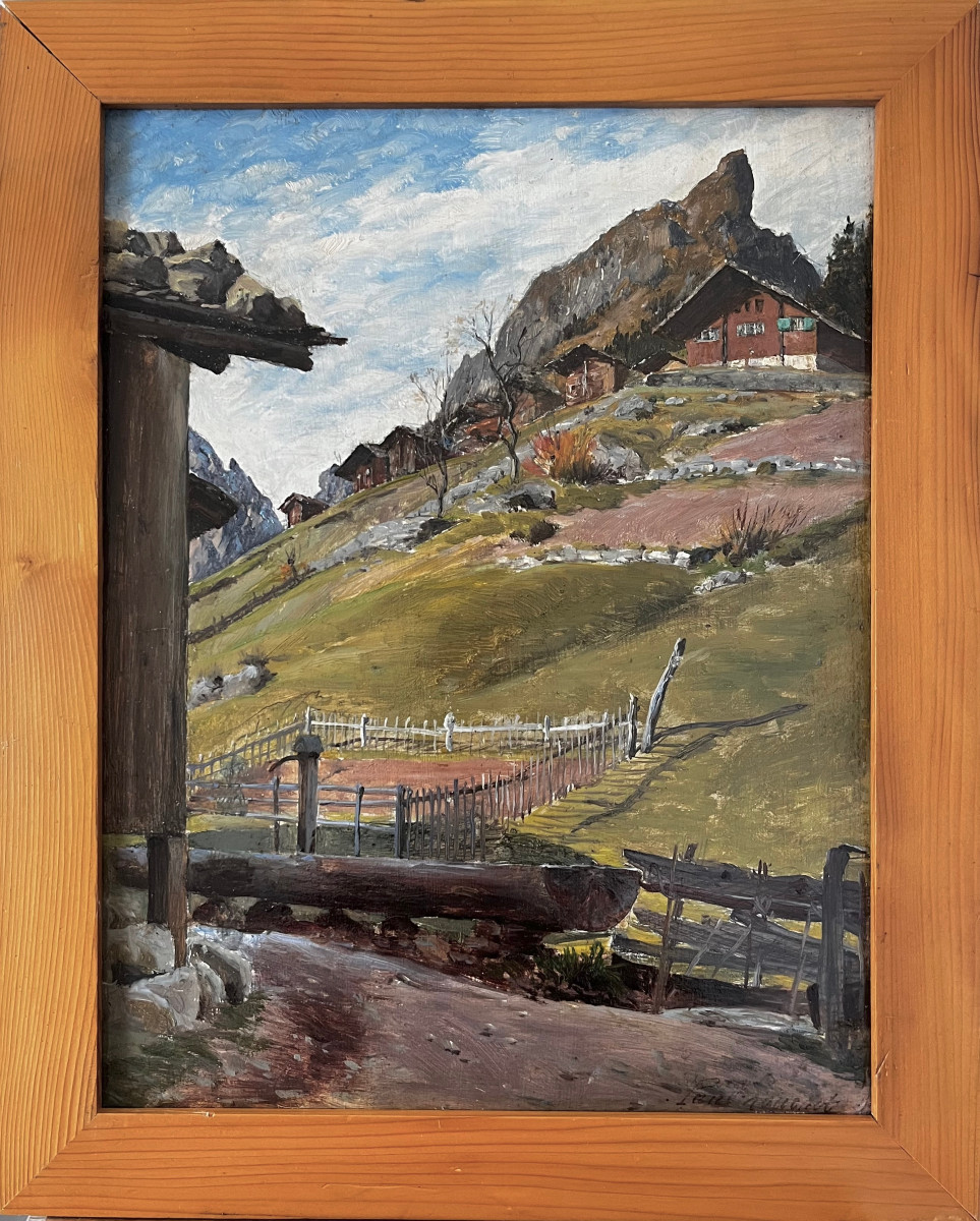 "Chalets au pied d'un pic rocheux" Paul Louchet-photo-2