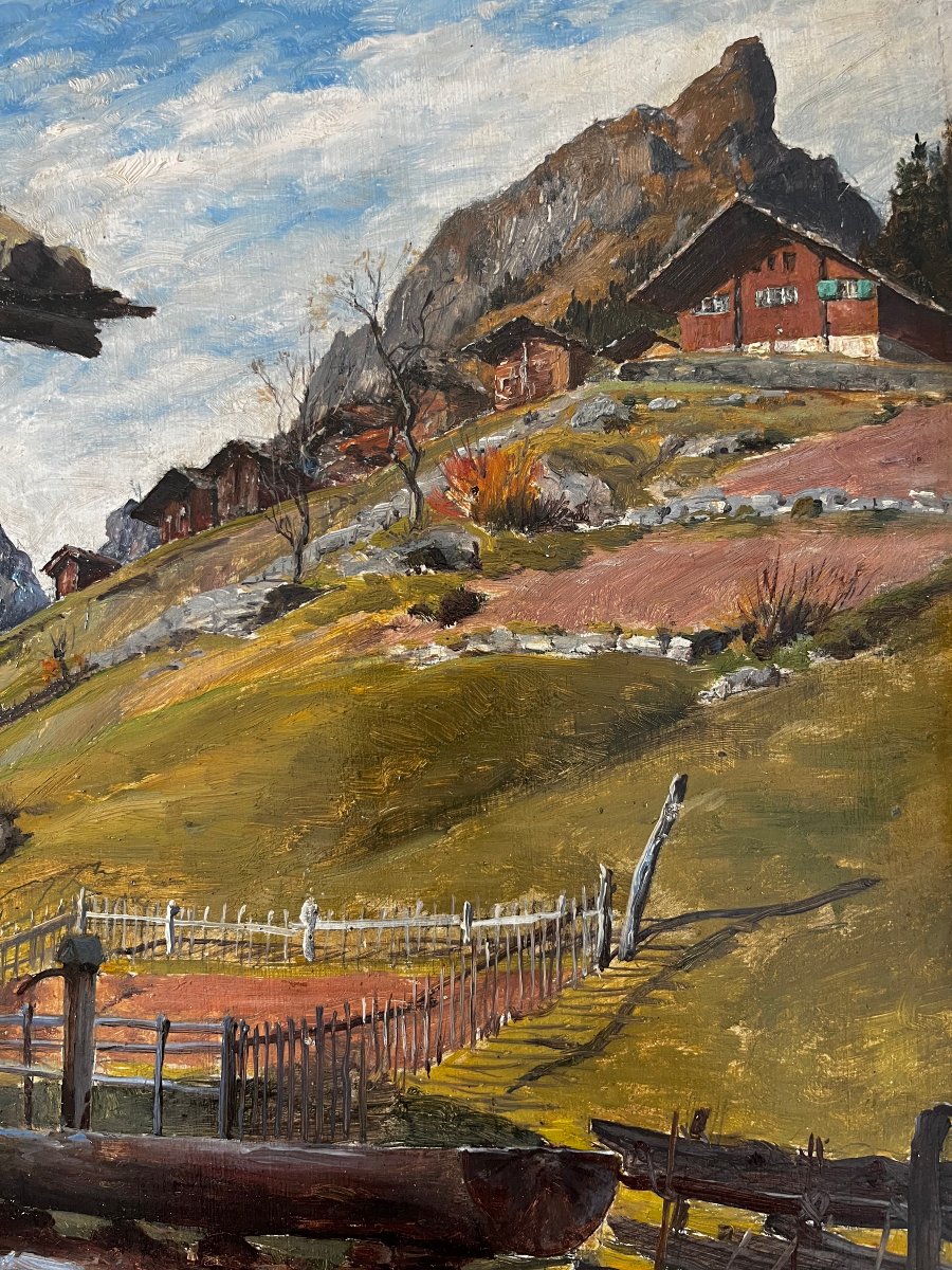 "Chalets au pied d'un pic rocheux" Paul Louchet-photo-3
