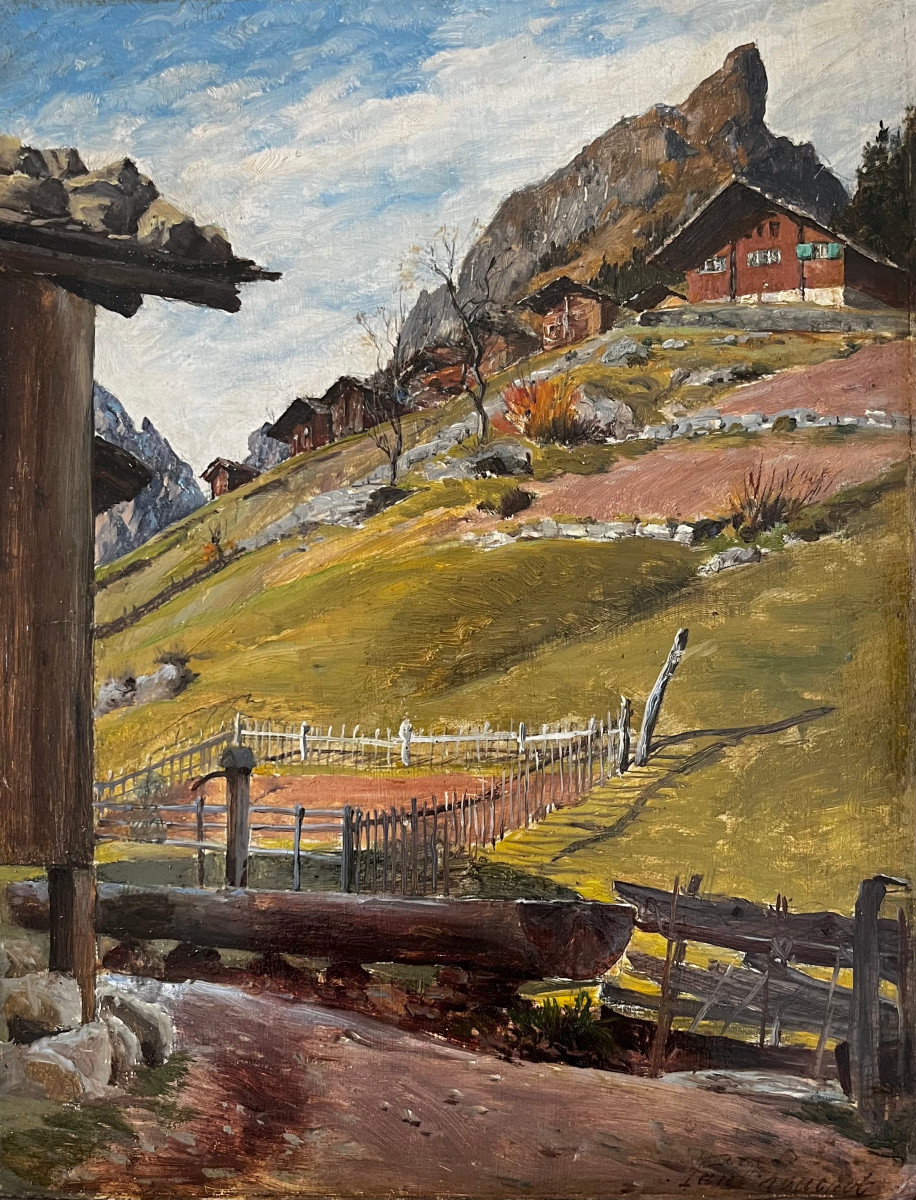 "Chalets au pied d'un pic rocheux" Paul Louchet