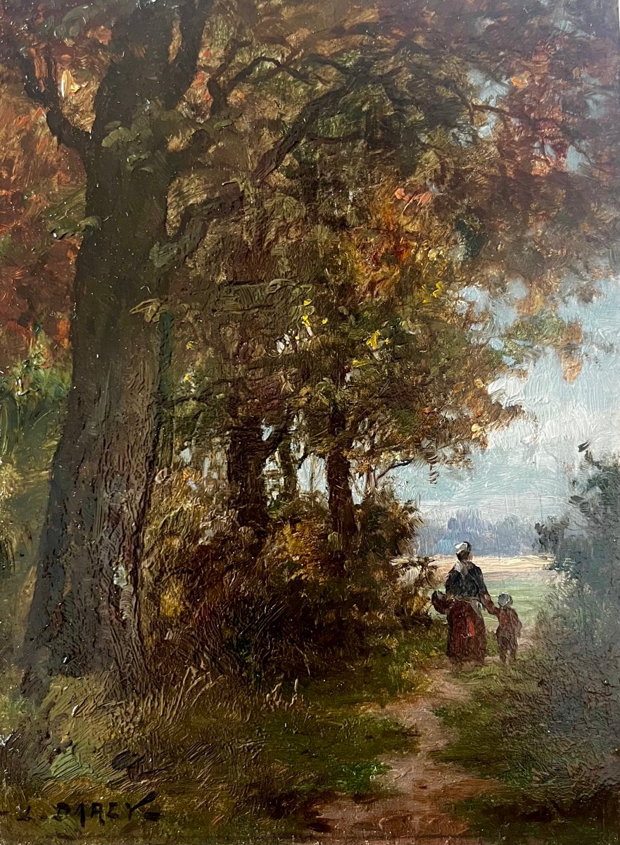 "Femme et enfant sur un sentier" Louis Darey-photo-2