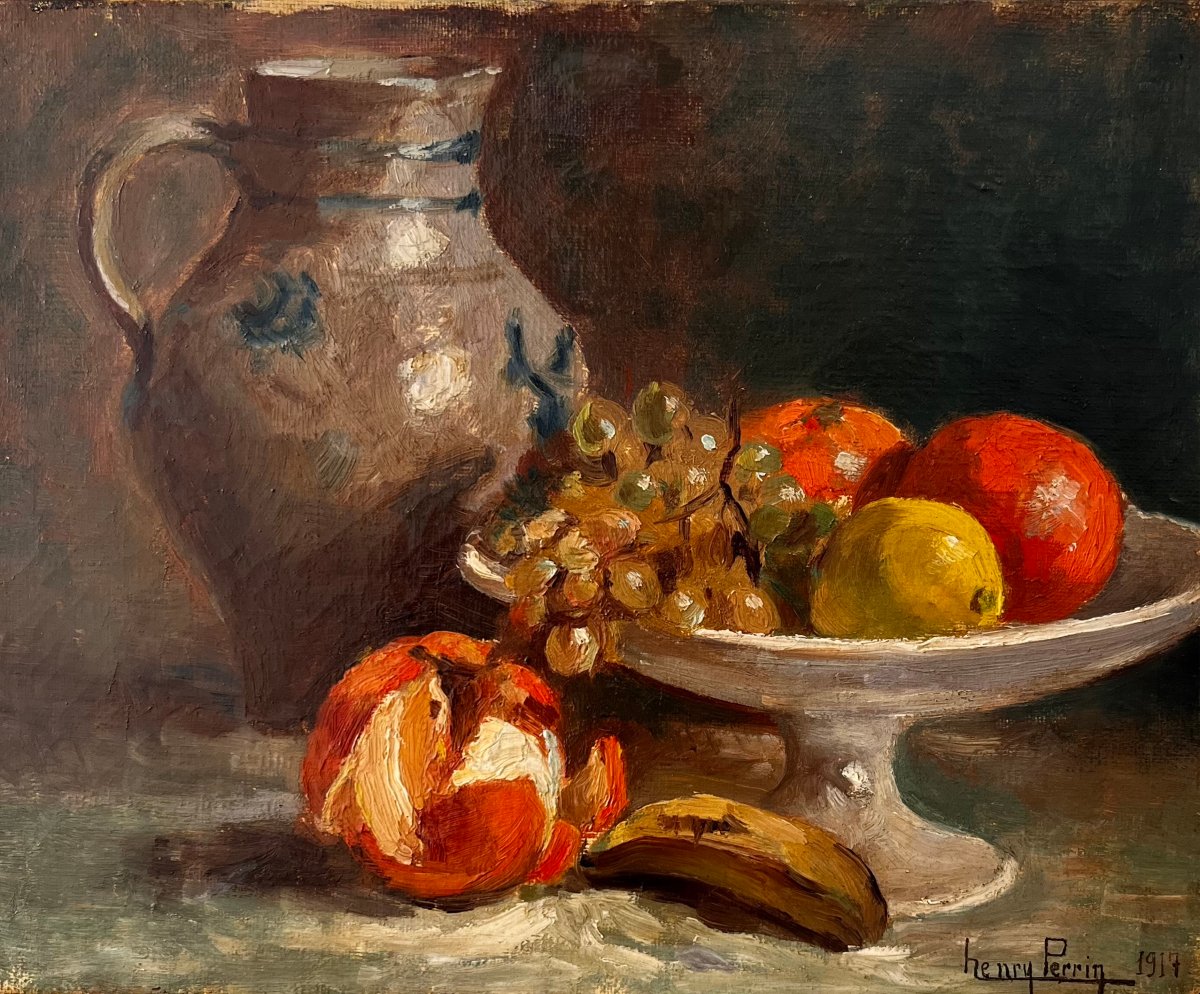 "basket Of Fruits On An Entablature" By Henry Perrin-photo-2