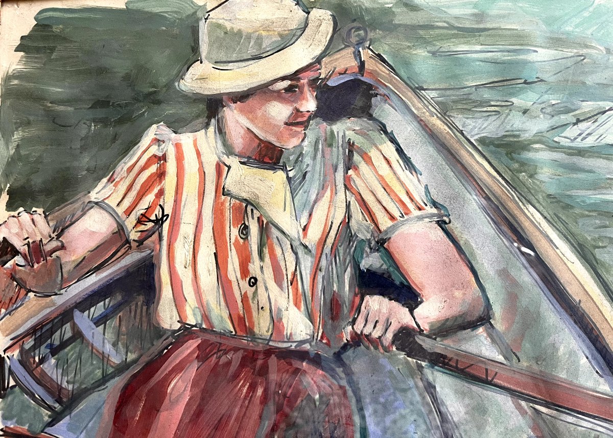 "boating Scene" French School, Early 20th Century -photo-2