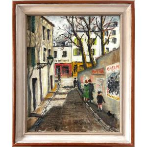 "Rue animée à Montmartre" Roger Bonamy