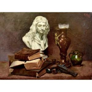 "bust Of Molière In A Composition" By E. Pagès, 1899