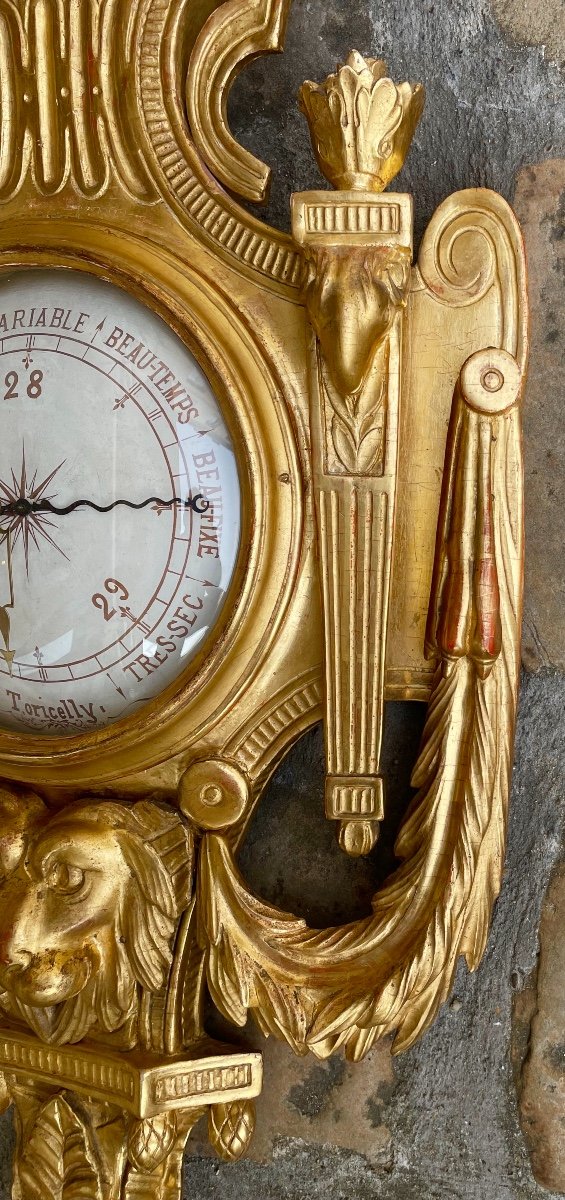 Baromètre d'époque Louis XVI En Bois Doré, d'Après J.c. Delafosse-photo-4