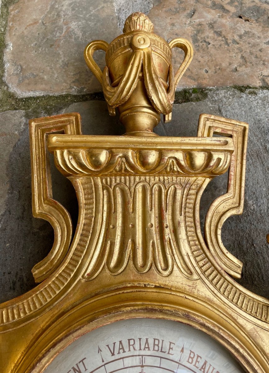 Baromètre d'époque Louis XVI En Bois Doré, d'Après J.c. Delafosse-photo-1