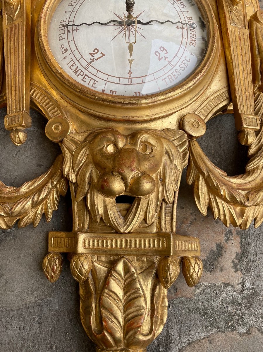 Baromètre d'époque Louis XVI En Bois Doré, d'Après J.c. Delafosse-photo-4