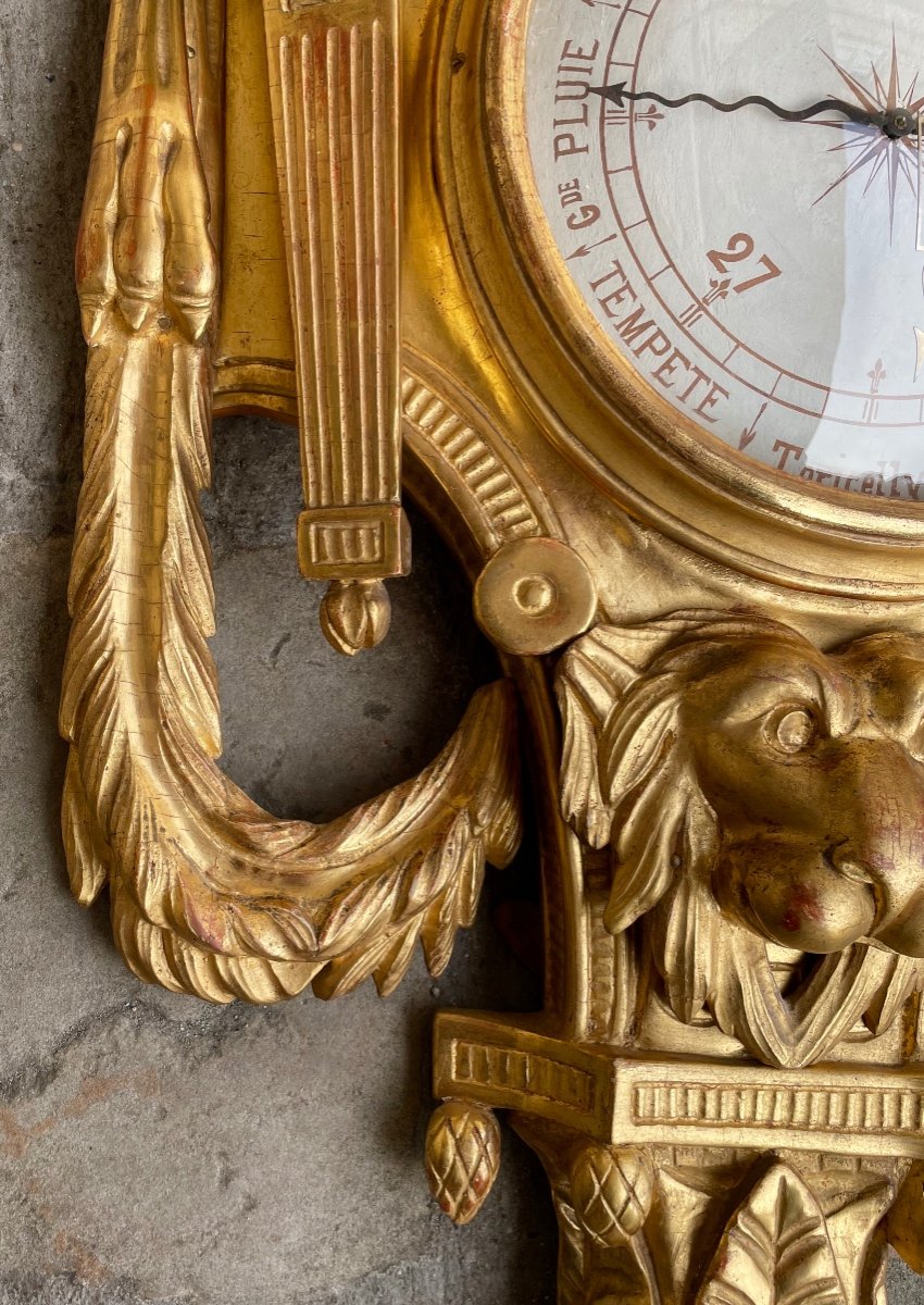 Baromètre d'époque Louis XVI En Bois Doré, d'Après J.c. Delafosse-photo-5