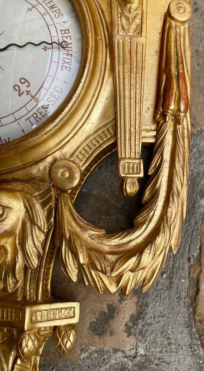 Baromètre d'époque Louis XVI En Bois Doré, d'Après J.c. Delafosse-photo-6